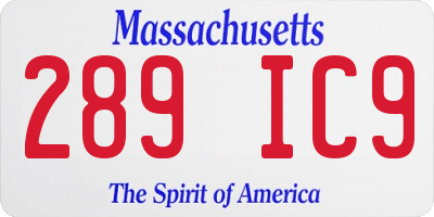 MA license plate 289IC9