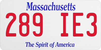 MA license plate 289IE3