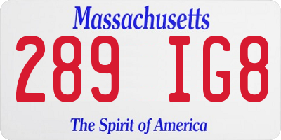 MA license plate 289IG8