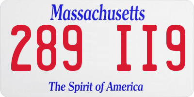 MA license plate 289II9