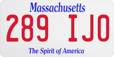 MA license plate 289IJ0