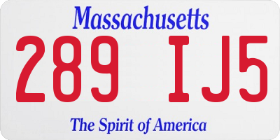 MA license plate 289IJ5