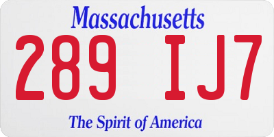 MA license plate 289IJ7