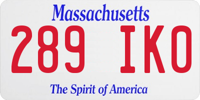 MA license plate 289IK0