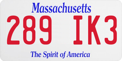 MA license plate 289IK3