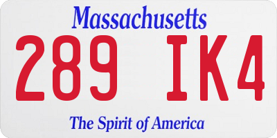 MA license plate 289IK4