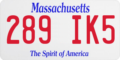 MA license plate 289IK5