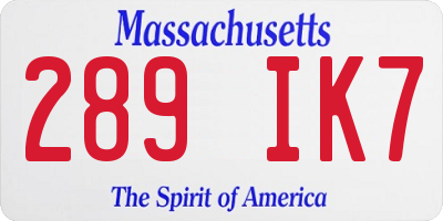 MA license plate 289IK7
