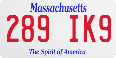 MA license plate 289IK9