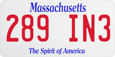MA license plate 289IN3