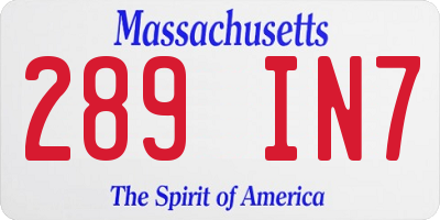 MA license plate 289IN7