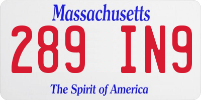 MA license plate 289IN9