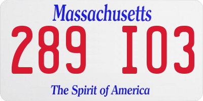 MA license plate 289IO3