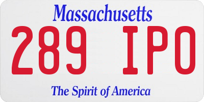 MA license plate 289IP0