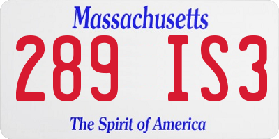 MA license plate 289IS3