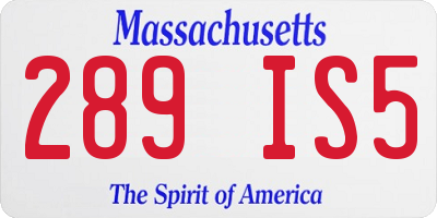 MA license plate 289IS5