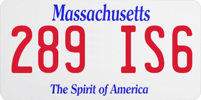 MA license plate 289IS6