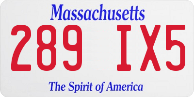 MA license plate 289IX5
