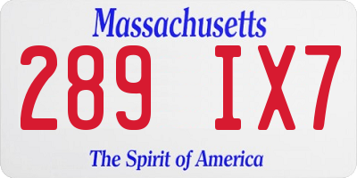 MA license plate 289IX7