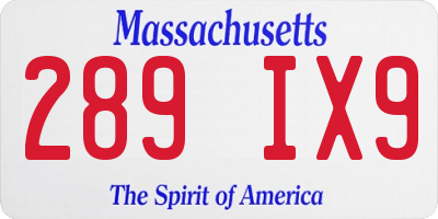 MA license plate 289IX9
