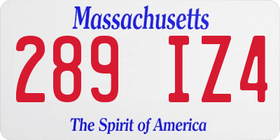 MA license plate 289IZ4