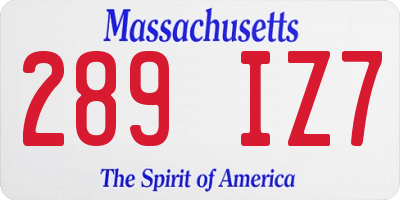 MA license plate 289IZ7