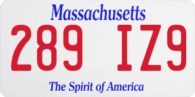 MA license plate 289IZ9