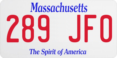 MA license plate 289JF0
