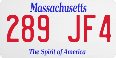 MA license plate 289JF4
