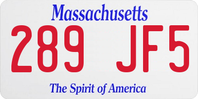 MA license plate 289JF5
