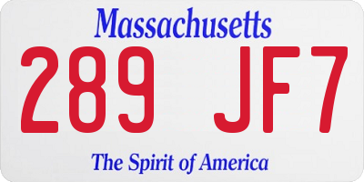 MA license plate 289JF7