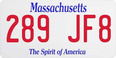 MA license plate 289JF8