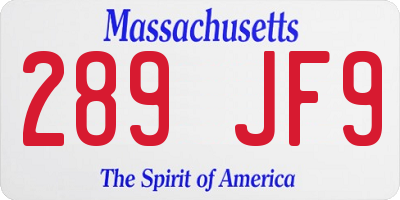 MA license plate 289JF9