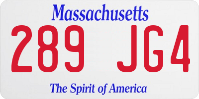 MA license plate 289JG4