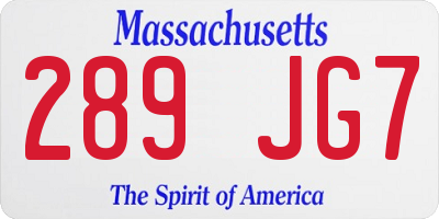 MA license plate 289JG7