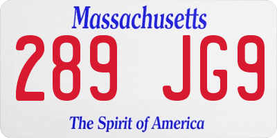 MA license plate 289JG9