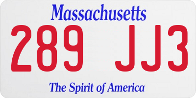 MA license plate 289JJ3