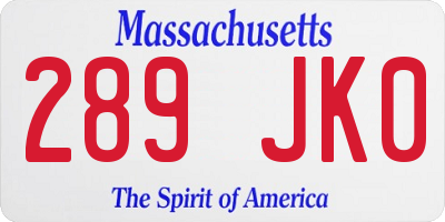 MA license plate 289JK0