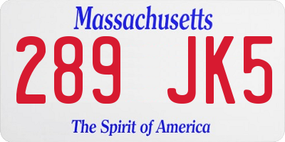 MA license plate 289JK5