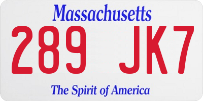 MA license plate 289JK7