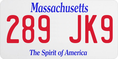 MA license plate 289JK9