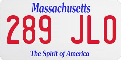 MA license plate 289JL0