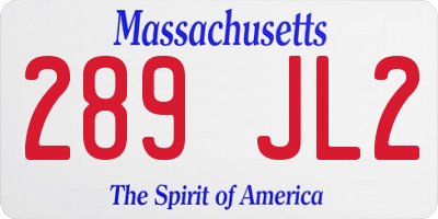 MA license plate 289JL2