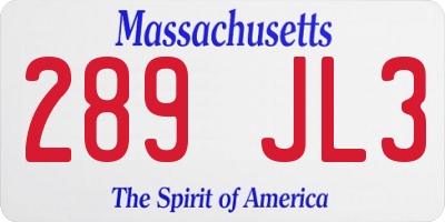 MA license plate 289JL3
