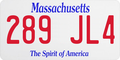 MA license plate 289JL4