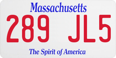 MA license plate 289JL5
