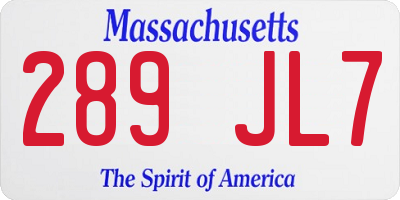 MA license plate 289JL7