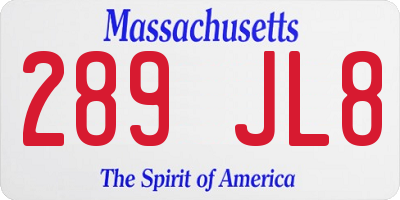MA license plate 289JL8