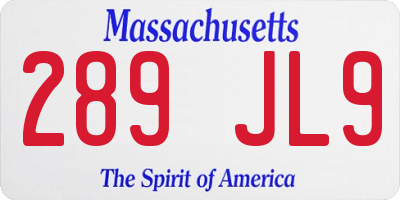 MA license plate 289JL9