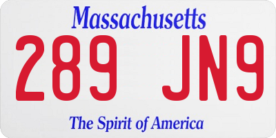 MA license plate 289JN9